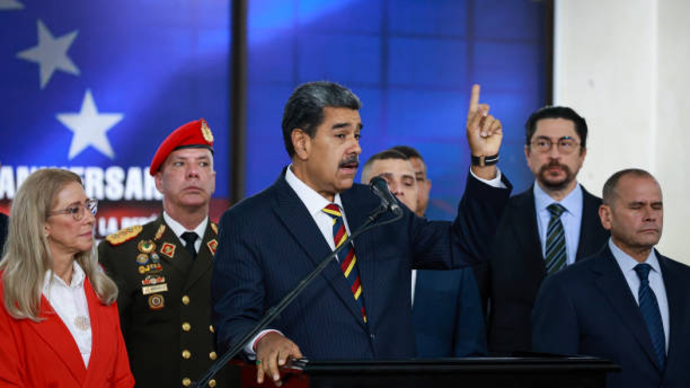 CARACAS, VENEZUELA - AUGUST 9: President of Venezuela Nicolás Maduro speaks to the press during a press conference on August 9, 2024 in Caracas, Venezuela. Maduro was declared winner of the 2024 presidential election by the National Electoral Council while opposition leader Maria Corina Machado and candidate Edmundo Gonzalez claimed that the final result was not what Venezuelans decided during the election. (Photo by Jesus Vargas/Getty Images)